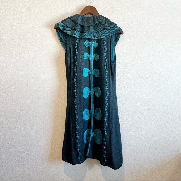 Nic+Zoe Long Ruffle Sweater Vest Small Gray Teal Turquoise Boho Artsy Layered - Picture 9 of 9